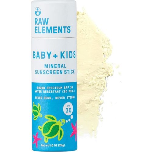 Raw Elements Baby & Kids SPF 30 Organic Sunscreen Stick, Non-Nano Zinc Oxide, Reef-Safe, Cruelty-Free, Gluten & Nut Free, Zero Waste Tube, Travel Sunblock 1.0 oz
