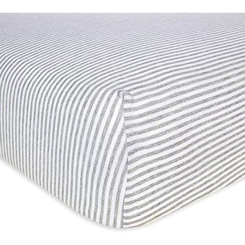 Burt's Bees Baby Stripe Fitted Crib Sheet Organic Cotton BEESNUG - Heather Grey Stripes, Fits Unisex Standard Bed and Toddler Mattress, Infant Essentials, 52 x 28 Inch 1-Pack