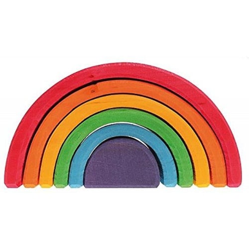 Grimm's 6-Piece Rainbow Stacker - Nesting Wooden Waldorf Blocks, "Elements" of Nature: AIR - Multi (Rainbow)