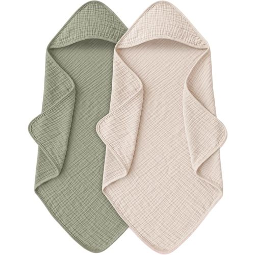 Muslin Baby Towels with Hood for Newborn 100% Cotton Baby Bath Towels Soft & Absorbent Hooded Baby Towel for Boys and Girls, Large Size - 32 * 32 Inches