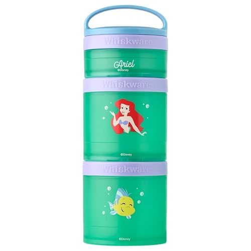 Whiskware Disney Princess Stackable Snack Containers for Kids, 3 Stackable Snack Cups for School and Travel, Ariel and Flounder