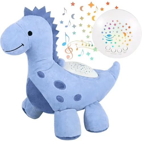 Baby Sleep Soother Cry Sensor Dinosaur Night Light Projector Baby Sound Machine Plush Stuffed Animal Toys for Boys Girls Pillow Ceiling for Toddler Lullabies & White Noise Sound