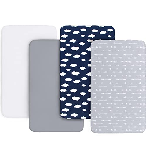 4-Pack Fitted Crib Sheets for Boys and Girls - Breathable, Soft Microfiber Baby Sheets in Grey, Navy and White