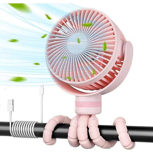Momcozy 8000mAh Portable Stroller Fan, 27H Ultra-long Battery Life Detachable 4 Speed 360°Rotate LED Night Light with 2 Modes, USB Rechargeable Handheld Cooling Fan for Travel/Car Seat/Bedroom