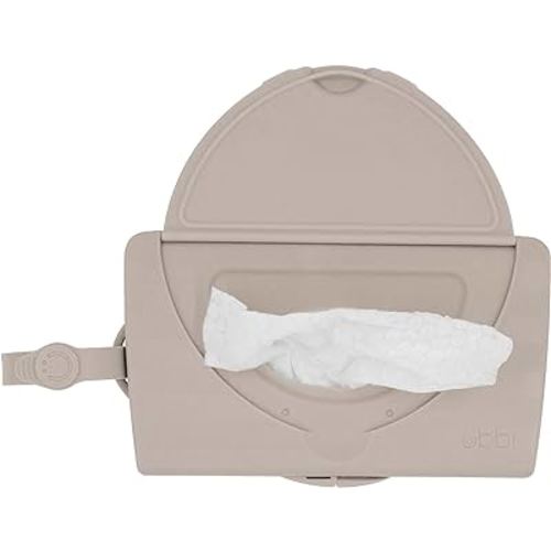Ubbi On-the-Go Baby Wipes Dispenser, Portable Wipes Container for Travel, Diaper Bag Accessory Must Have for Newborns, Reusable Wipes Holder, Taupe