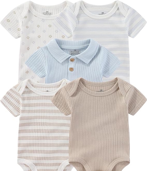 Baby Bodysuits Ribbed Mix Summer Newborn Boy Girl Clothes 5-pack