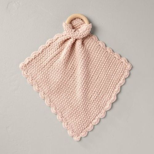 Soft Knit Baby Security Blanket With Wood Ring Beige - Hearth & Hand™ With Magnolia: Lovey, Oeko-tex Certified