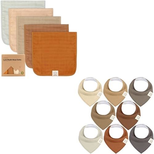 KeaBabies 5-Pack Organic Muslin Burp Cloths & 8-Pack Organic Baby Bandana Bibs - Baby Burp Cloths, Bibs for Baby Boys & Girls