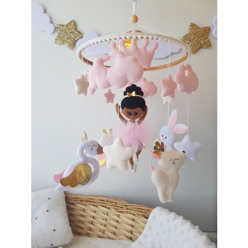 Baby mobile black princess Baby crib mobile with African American ballerinas Baby mobile ballet dancer black girl Mobile girl Ballerina