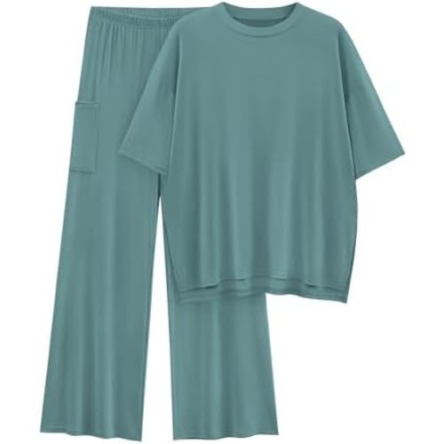 KIRUNDO Summer Sets Women 2 Piece Outfits Lounge Oversized Tshirts & Wide Leg Pants Maternity Going Home Postpartum Pajamas