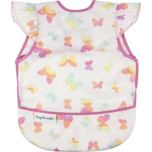 Tiny Twinkle Mess Proof Baby Bib - Waterproof & Lightweight Baby-Led Weaning Apron | 100% Recycled Polyester, Easy Clean & Machine Washable (Butterflies, Small 6-24 Months)
