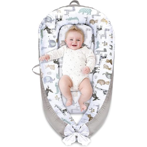 Baby Nest for Baby 0-12M, Newborn Lounger Cover Bassinet Mattress Cover, Adjustable Soft Floor Seat Cover for Baby Girls & Boys (Animals Orange)