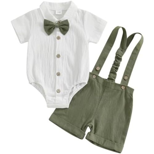 Infant Baby Boy Summer Outfit Gentleman Short Sleeve Romper Dress Shirt Suspender Shorts 2Pcs Suit Clothes Set