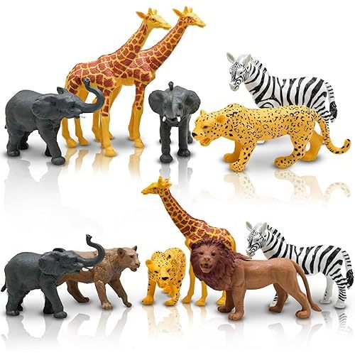 Safari Animals Figures, Plastic Zoo Animals Toys for Toddlers 1-3, Realistic Jungle Animal Figurines for Kids 3-5, 12 pcs Wild Animal with Elephant Giraffe Lion, African Toys Gift for Boys Girls