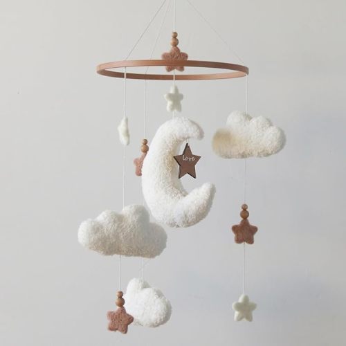 Cloud Moon Crib Mobile Cloud Baby Mobile for Crib Neutral Boho Clouds and Stars Moon Mobile Boucle Mobile - coffee 3