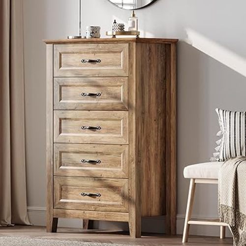 LINSY HOME Drawers Dresser for Bedroom, Wood Bedroom Dresser Farmhouse Drawer Chest, Tall Dresser for Closet, Dressers Organizer for Living Room, Closet, Hallway