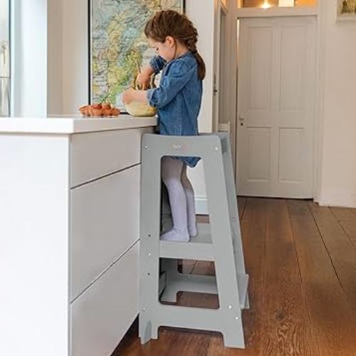 Stepup Baby Toddler Tower - Kids Helper Step Stool & Safety Rail for Child & Adjustable Height, Durable Non-Slip Platform for Kitchen & Bathroom Sink, Easy Assembly Toddlers Tower - Grey