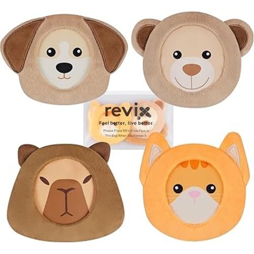 REVIX Kids Ice Packs for Boo Boos, Babies Small Gel Ice Pack Reusable for Toddlers with Soft Cloth Covers and Cute Animals Designs, 4 Hot and Cold Packs for Everyday Comfort, Soothing and Relaxation