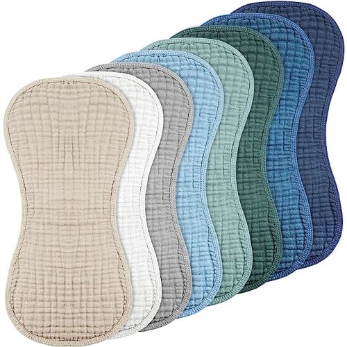 Frienda 8 Pack Muslin Burp Cloths for Baby Large 20 x 10 Inch Cotton Burp Rags for Spit up Drool Absorbent Soft Multicolor Wash Cloths Diapers for Newborn Girl Boy Essential Shower Gift(Cool Colors)