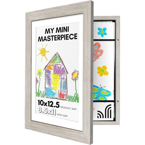 Americanflat 10x12.5 Kids Art Frame - Front Loading Picture Frame Holds 100 Artworks - Use as 8.5x11 Frame with Mat or 10x12.5 Frame Without Mat - My Mini Masterpiece - Driftwood