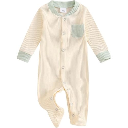 Newborn Baby Boy Girl Clothes Color Block Footies Romper Bodysuit Jumpsuit Button Footed Coming Home Outfits