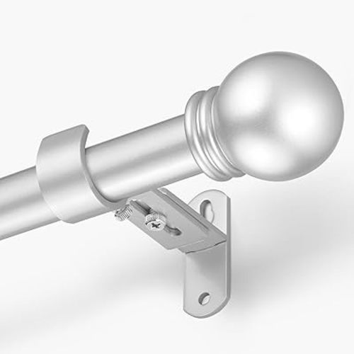 Curtain Rods for Windows 16 to 76 Inches, Curtain Rod Max Adjustable Length of 88 IN, 6/8" Diameter Drapery Rods Round Finials, Satin Silver, Pack of 1