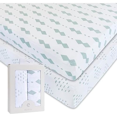 Ely’s & Co. Crib Sheets, Baby Boy/Girl Fitted Crib Mattress Sheet Set, 2 Pack, 100% Jersey Knit Cotton, Infant and Toddler Nursery Bedding, Grey Sage Diamond, 28” x 52”