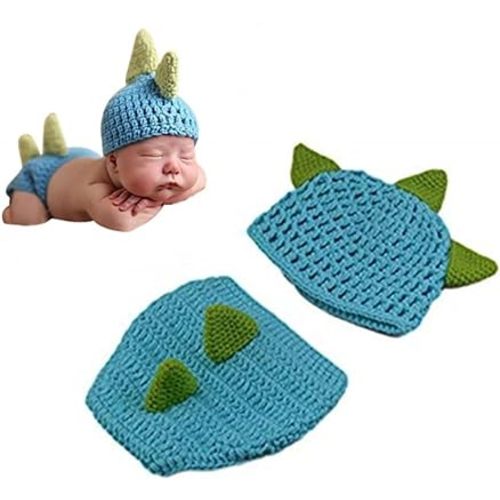 LERORO Newborn Crochet Knitted Outfit Dinosaur Hat/Pants Photography Props Costume Set (0-12 Months)