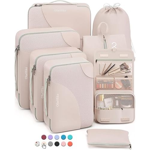 8 Set/10 Set Packing Cubes for Travel, Sturdy Suitcase Organizer in 4 Size(Extra Large, Large, Medium, Small), OlarHike Luggage Cubes with Toiletry Bag, Travel Essentials, Cruise Ship Gifts for Women