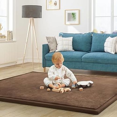Baby Play Mat for Floor Tummy Time Mat Nursery Rug Muscle Area Rug Playroom Rug Tatami 74 * 50" Memory Foam 1.3" Thick Crawling For Babies,Toddlers, Infants, Kids,Floor,Coffee