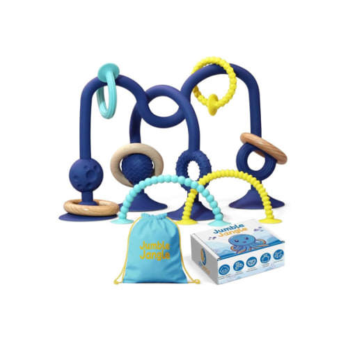 JoySprout Jumble Jangle Baby Teething Toys – Suction Cup High Chair Toys for Babies 6-12 Months | BPA-Free Baby Suction Toy for Highchair Tray, Table, Sensory Play, Teething Relief Essentials