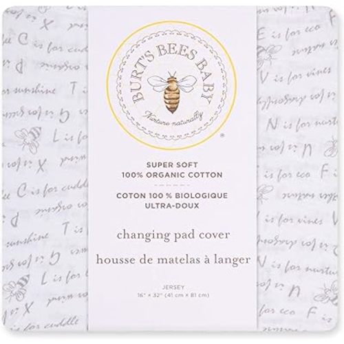 Burt's Bees Baby Unisex Baby Gift Set - Crib Sheet, Changing Pad Cover & Burp Cloths, 100% Organic Cotton Essentials Bundle