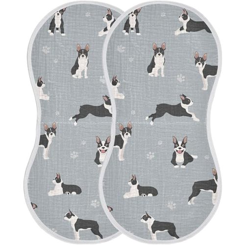 Boston Terrier Dog Do Yoga Muslin Burp Cloths for Baby 2 Pack 100% Cotton Baby Washcloths Bibs for Boy Girl