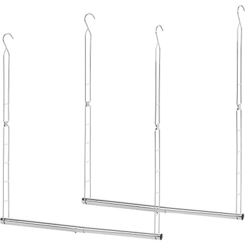 STORAGE MANIAC Hanging Closet Rod, Adjustable Width and Height Closet Hanging Organizer, Space-Saving Clothes Hanging Bar, Closet Extender Hanging Rod Double Closet Hanging Rod, 2 Pack Chrome