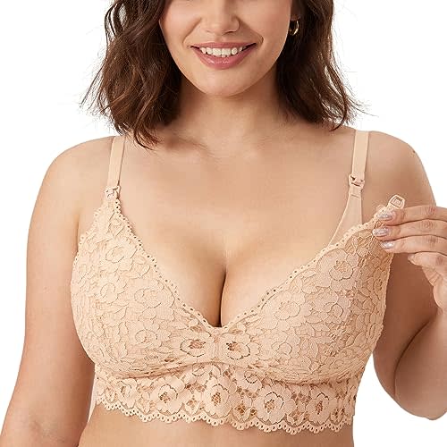 MOMANDA Women's Lace Nursing Bra Wirefree Padded Breastfeeding Maternity Bralette Cute More Coverage