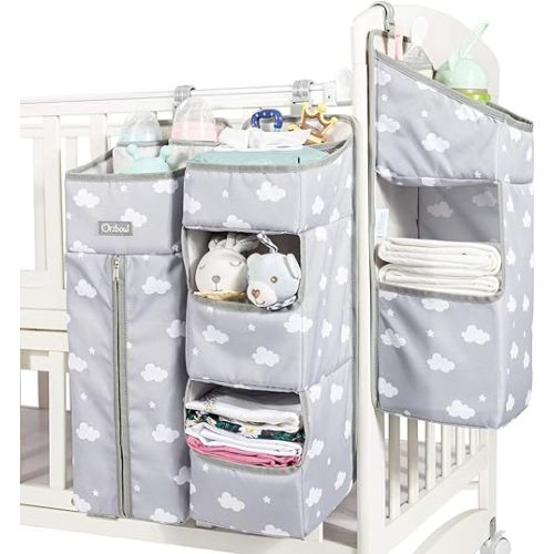 Orzbow 3-in-1 Hanging Diaper Caddy Organizer for Changing Table, Nursery Organization and Diaper Stacker for Crib Wall, Removable Diaper Organizer for Baby Boy Essentials, Gray