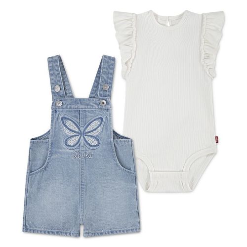 Baby Girls Levi's® Crochet Bodysuit & Butterfly Denim Shortalls 2-Piece Set