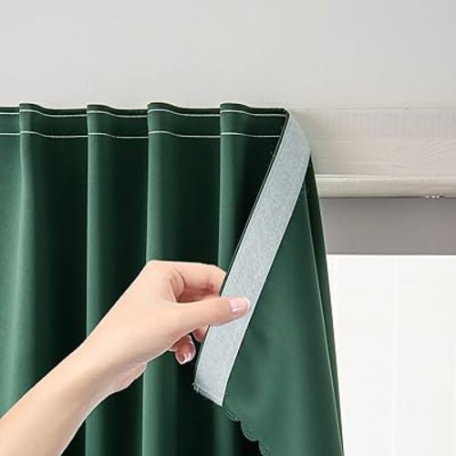 Blackout Curtains for Bedroom Stick On Curtains Window Shades Pull Down Blackout Window Cover No Drillng Self Adhesive Curtains No Rod Small Curtain, 35" W X 59" L, Dark Green, 1 Panel