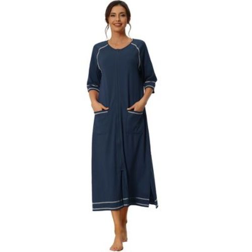 cheibear Women's Front Zipper with Pockets Maternity Long Sleep Robes