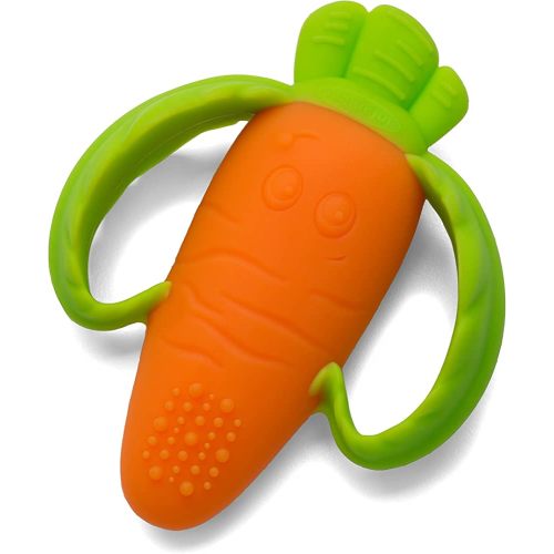 Infantino Lil' Nibbles Textured Silicone Teether -Sensory Exploration and Teething Relief with Easy to Hold Handles, Orange Carrot