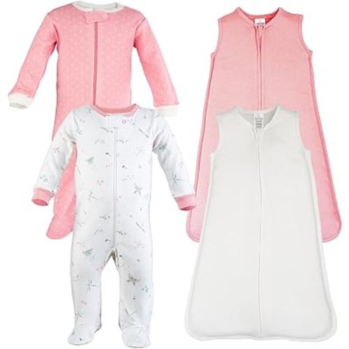 Baby Clothes For girls - 4Pc Comfy Cozy Set - 2 Sleep Sacks & 2 Footed Jumpsuit, Super Soft Swaddle Sleep Sack 3-6 Months, Breathable Comfy Newborn Baby Girl Sleepers - Garden Party