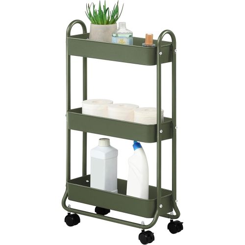 SunnyPoint Slim Rolling Storage Cart, 3 Tier Bathroom Storage Organizer Bathroom, Laundry Utility Cart (Army)
