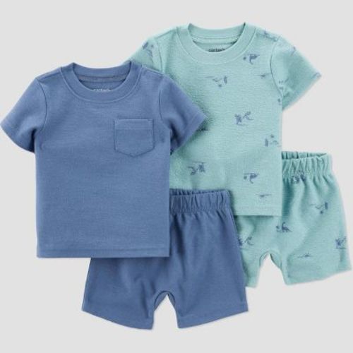 Carter's Just One You® Baby Boys' 4pc Top & Shorts Set - Blue 3M: Cotton, Landscape Pattern