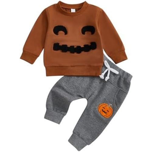 Newborn Baby Boy Halloween Outfit Toddler Boy Pullover Sweatshirt Shirt Top and Pants Set Fall Clothes