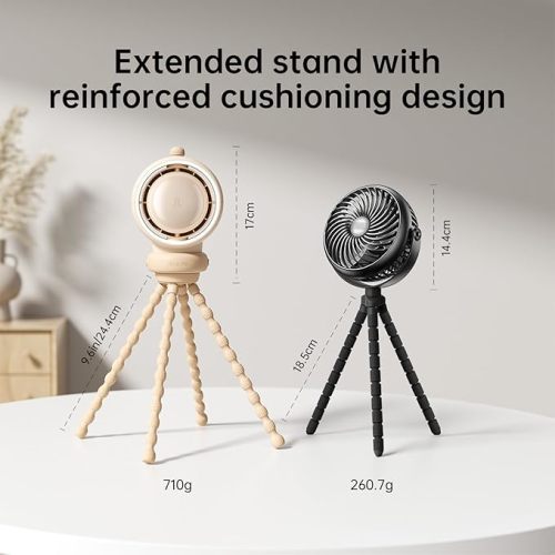 JISULIFE Stroller Fan Large, Battery Bladeless for Baby Crib, Portable Rechargeable for Desk, Car Seat Cooling with Air Purify and Air Turbo Tech, Safe Food-Grade Gifts for Mom/Dad/Friends - Brown