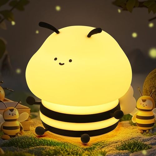 Cute Bee Night Light, Animal Silicone Nursery Lamp with Dimming and Timing Function, 9 Lighting Effects, Cute Room Decor Lights