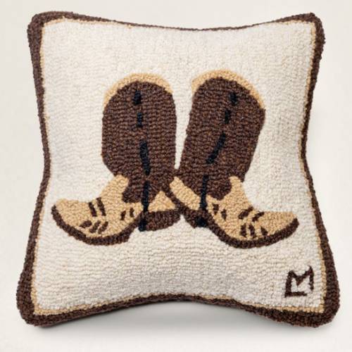 COWPOKE BOOTS HOOKED SQUARE PILLOW