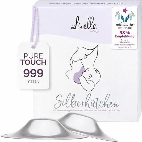 LIVELLA - Original Silver Nursing Cups - Made in Germany with 999 Silver - Universal Fit - Protect and Soothe Sore Nipples - Silver Nipple Shields for Breastfeeding - FDA-Registered