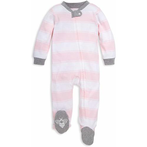Burt's Bees Baby - Unisex Baby Sleep & Play, Organic Pajamas, NB - 9M One-Piece Zip Up Footed PJ Jumpsuit - 0-3 Months - Pink Stripes