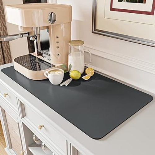 AMOAMI-Coffee Mat Hide Stain Rubber Backed Absorbent Dish Drying Mat for Kitchen Counter-Coffee Bar Accessories Fit Under Coffee Maker Coffee Machine Coffee Pot Espresso Machine Dish Rack